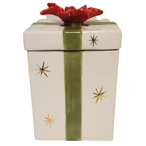 Home Poinsettia Handle Christmas Present Large Cookie Jar